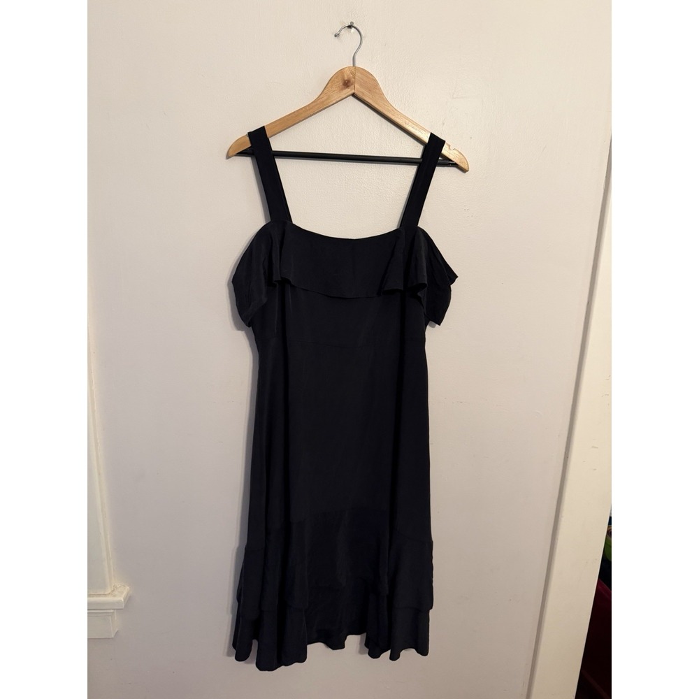 J.Crew Collection Women's Black Midi Dress Ruffle Minimal Cocktail Size 12